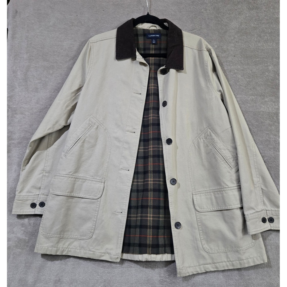 Lands End Barn Chore Jacket Men Large Plaid Lined Corduroy Field Coat Heritage
